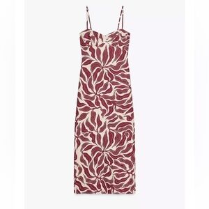 Zara Printed Rustic Linen Midi NEW With Tags